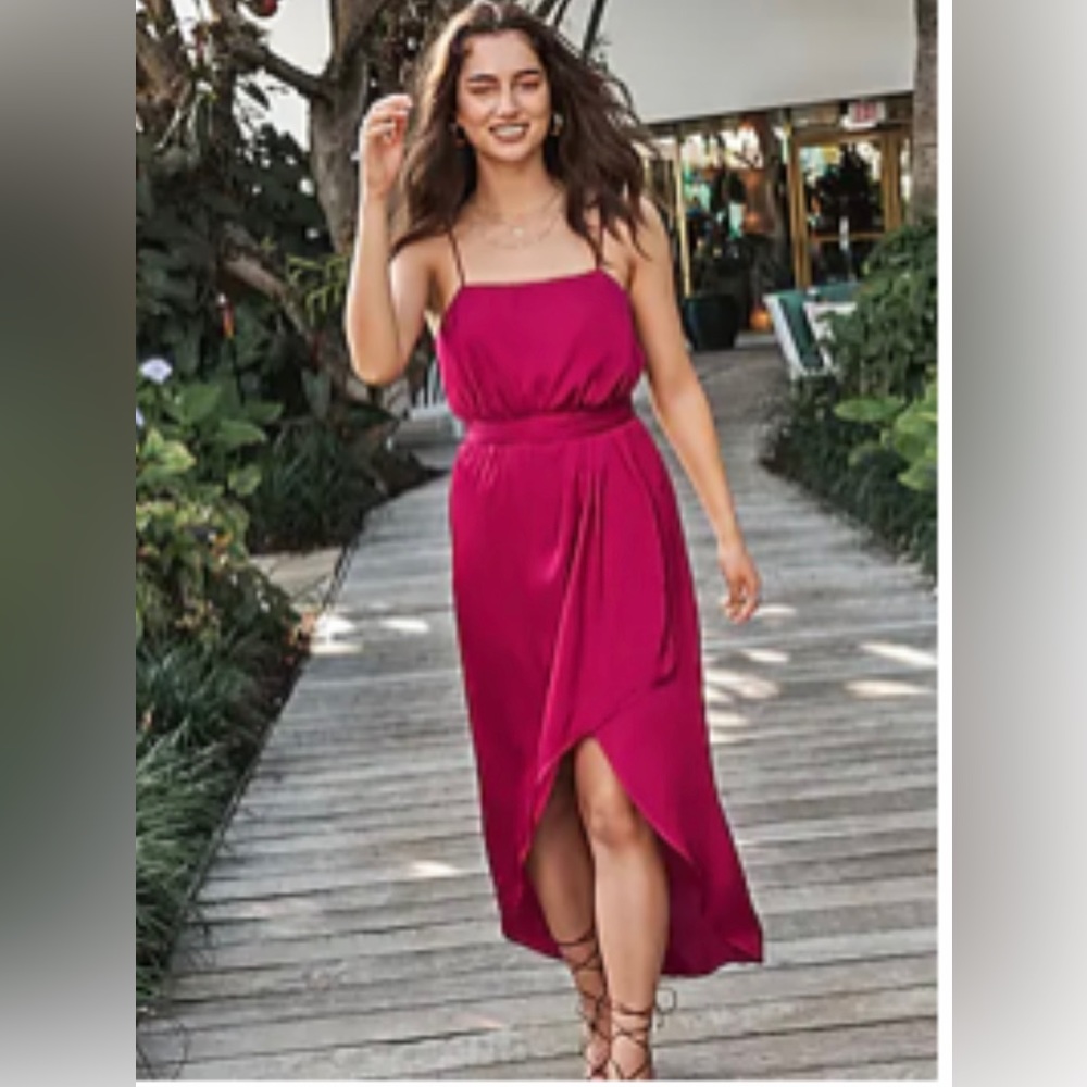 Express satin belted hi-low maxi